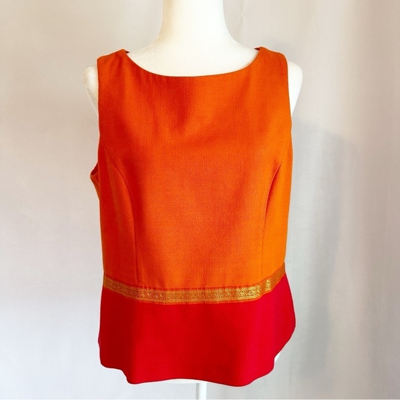 VTG Jessica Howard 2 Piece Suit Sleeveless Top Trouser Pant Orange Red MOD 12/14 - Picture 3 of 13